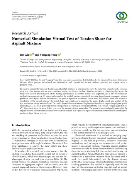 Numerical Simulation Virtual Test of Torsion Shear for 